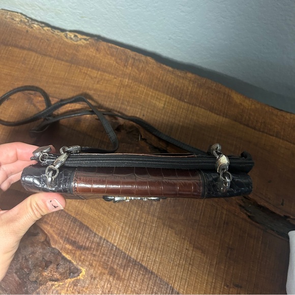 Brighton Leather Crossbody Bag Black and Brown with dust Bag snap closure - Picture 9 of 11